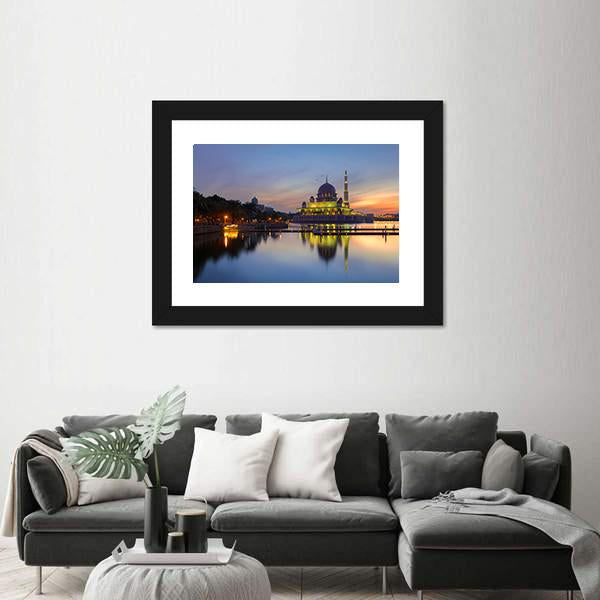 Putra Mosque In Malaysia Canvas Wall Art-1 Piece-Framed Print-42" x 14"-Tiaracle