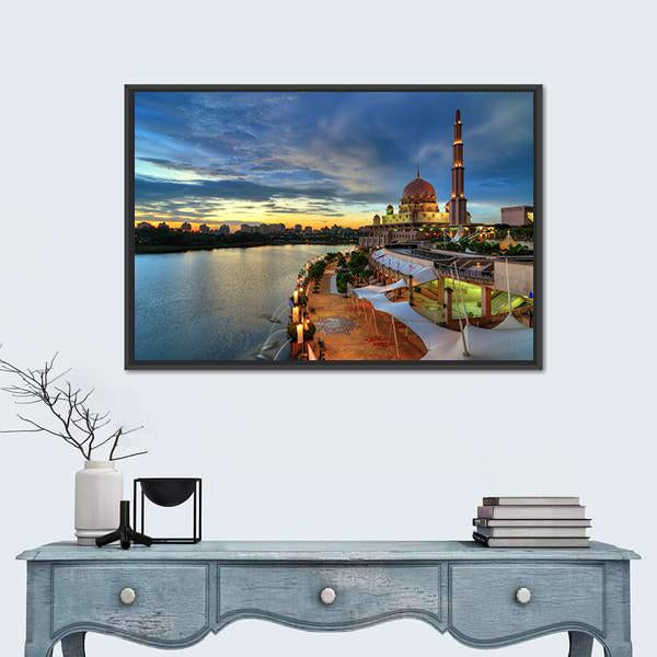 Putra Mosque In Putrajaya Canvas Wall Art-1 Piece-Floating Frame-24" x 16"-Tiaracle