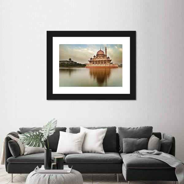 Putra Mosque Is The Principal Mosque Of Putrajaya Canvas Wall Art-1 Piece-Framed Print-20" x 16"-Tiaracle