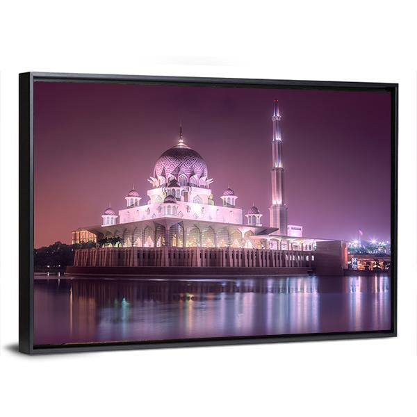 Putra Mosque With Night Lighting Canvas Wall Art-3 Horizontal-Gallery Wrap-25" x 16"-Tiaracle