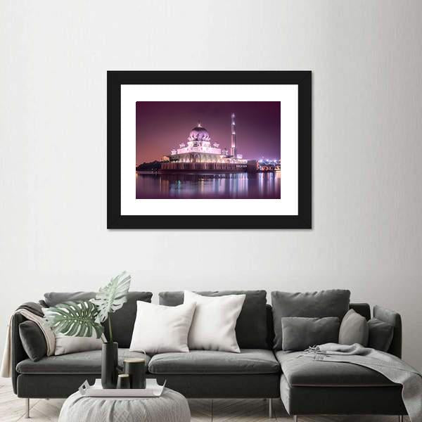 Putra Mosque With Night Lighting Canvas Wall Art-3 Horizontal-Gallery Wrap-25" x 16"-Tiaracle