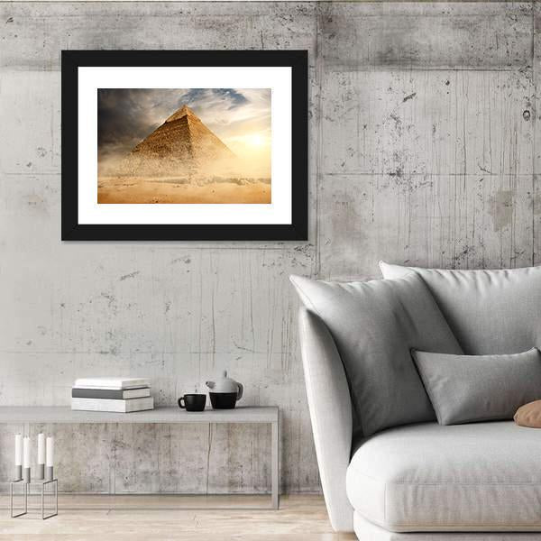 Pyramid In Sandy Area Under Dust And Gray Clouds Canvas Wall Art-3 Horizontal-Gallery Wrap-25" x 16"-Tiaracle
