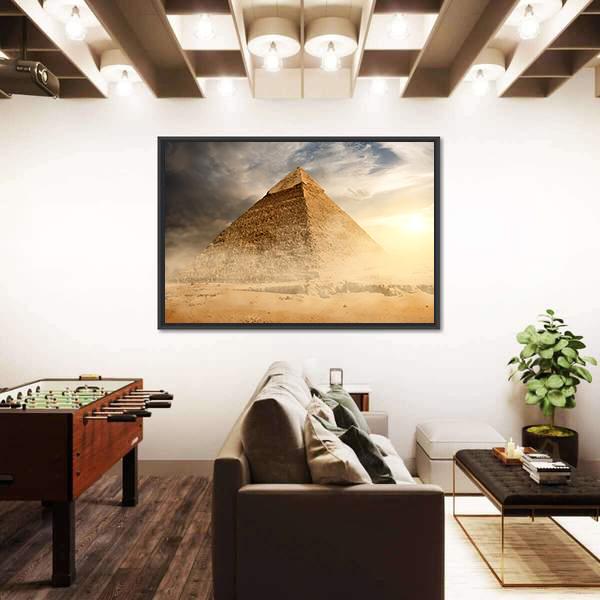 Pyramid In Sandy Area Under Dust And Gray Clouds Canvas Wall Art-3 Horizontal-Gallery Wrap-25" x 16"-Tiaracle