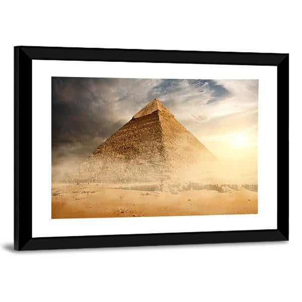 Pyramid In Sandy Area Under Dust And Gray Clouds Canvas Wall Art-3 Horizontal-Gallery Wrap-25" x 16"-Tiaracle
