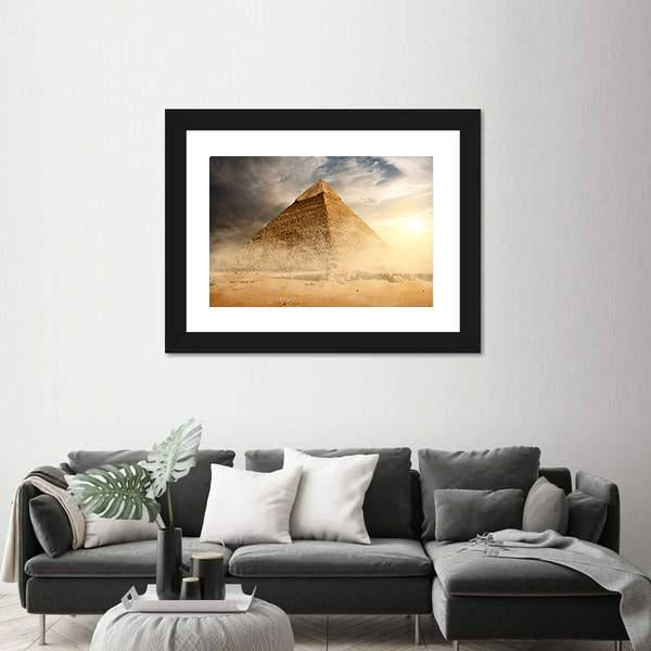 Pyramid In Sandy Area Under Dust And Gray Clouds Canvas Wall Art-3 Horizontal-Gallery Wrap-25" x 16"-Tiaracle