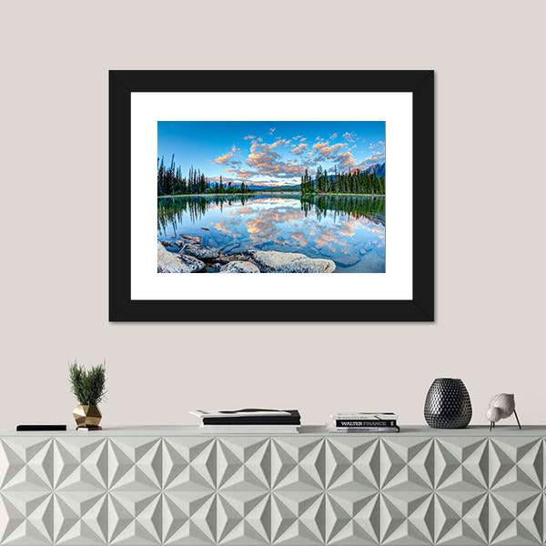 Pyramid Lake In Alberta Canal Canvas Wall Art-1 Piece-Framed Print-20" x 16"-Tiaracle