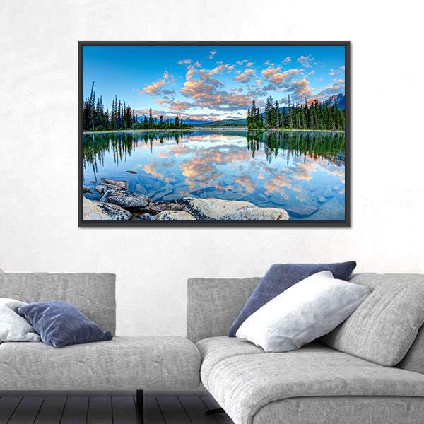 Pyramid Lake In Alberta Canal Canvas Wall Art-5 Horizontal-Gallery Wrap-22" x 12"-Tiaracle