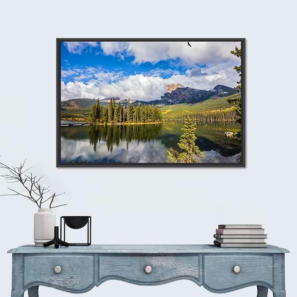 Pyramid Lake In Autumn Morning Canvas Wall Art-1 Piece-Floating Frame-24" x 16"-Tiaracle
