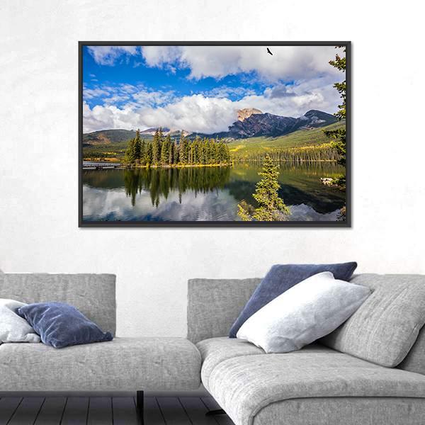 Pyramid Lake In Autumn Morning Canvas Wall Art-5 Horizontal-Gallery Wrap-22" x 12"-Tiaracle