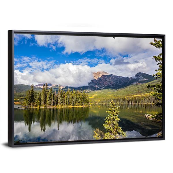 Pyramid Lake In Autumn Morning Canvas Wall Art-5 Horizontal-Gallery Wrap-22" x 12"-Tiaracle