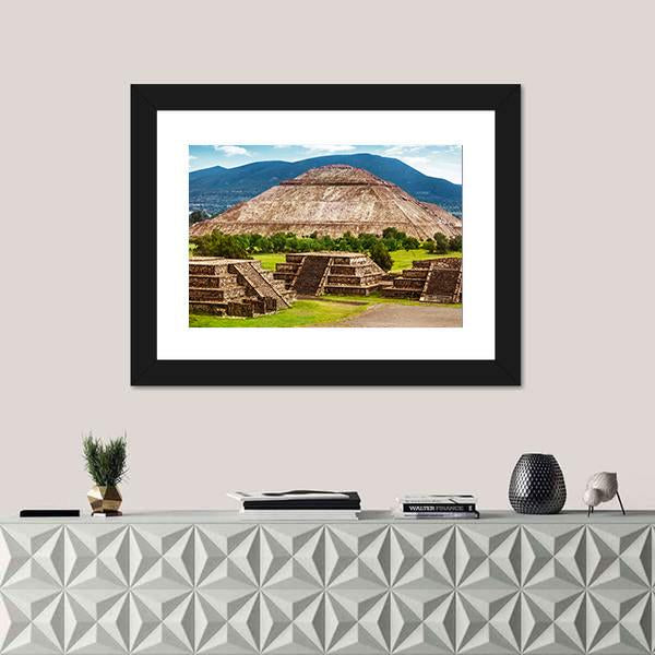 Pyramid Of The Sun And Moon Canvas Wall Art-1 Piece-Framed Print-20" x 16"-Tiaracle