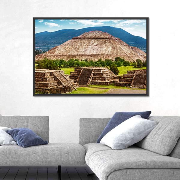 Pyramid Of The Sun And Moon Canvas Wall Art-5 Horizontal-Gallery Wrap-22" x 12"-Tiaracle