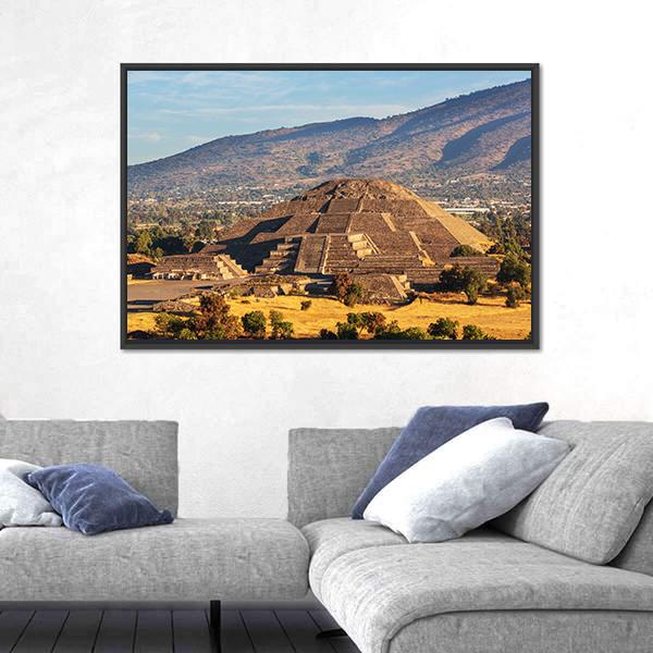 Pyramid Of The Sun Teotihuacan Canvas Wall Art-5 Horizontal-Gallery Wrap-22" x 12"-Tiaracle