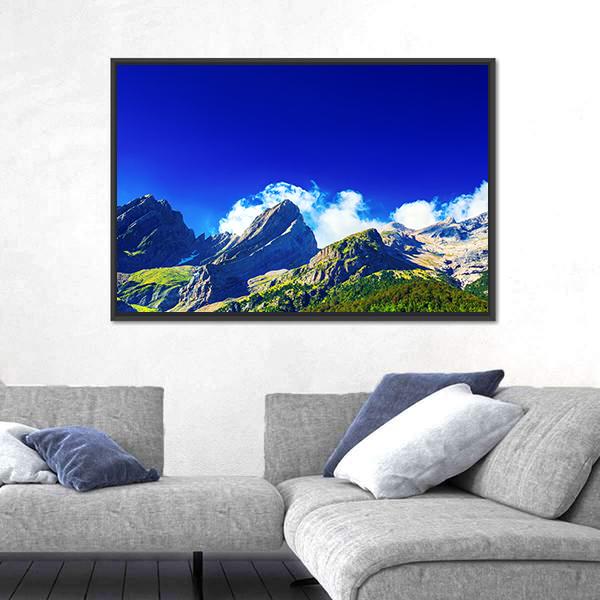 Pyrenees Mountains In Summer Panorama Canvas Wall Art-3 Horizontal-Gallery Wrap-25" x 16"-Tiaracle