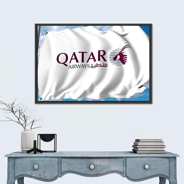 Qatar Airways Flag Canvas Wall Art-1 Piece-Floating Frame-36" x 24"-Tiaracle