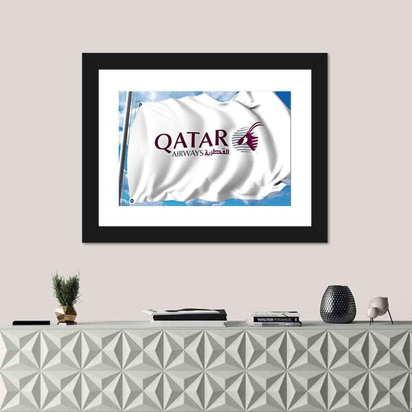 Qatar Airways Flag Canvas Wall Art-1 Piece-Framed Print-42" x 14"-Tiaracle