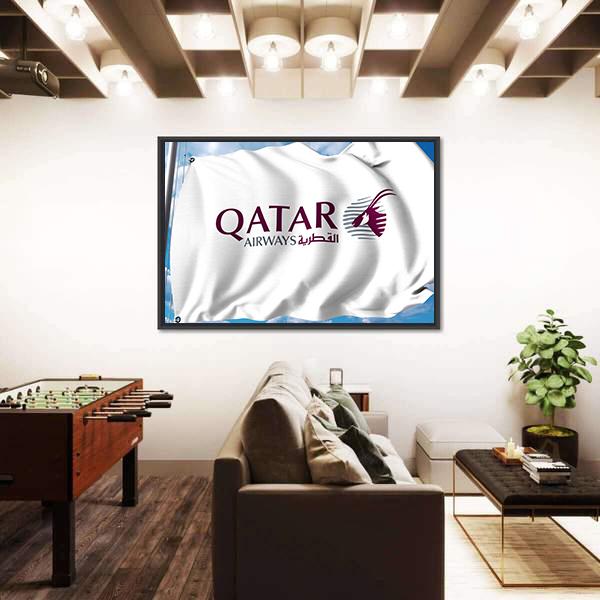 Qatar Airways Flag Canvas Wall Art-5 Horizontal-Gallery Wrap-22" x 12"-Tiaracle