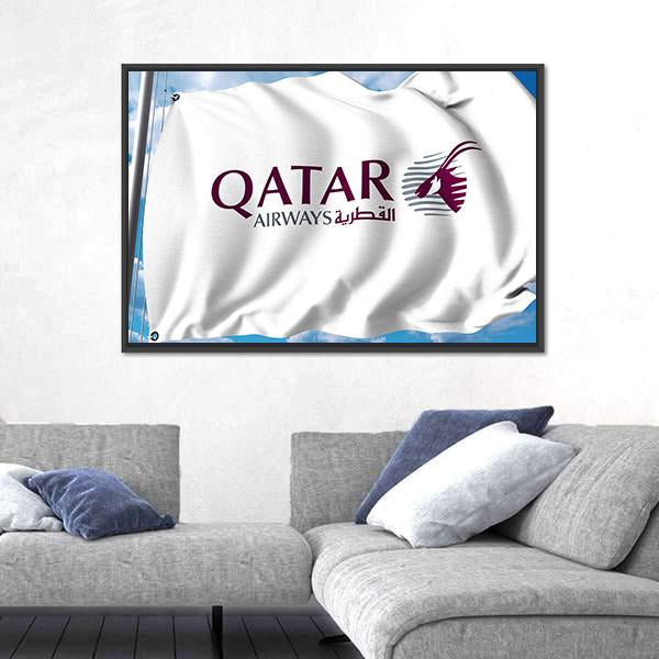 Qatar Airways Flag Canvas Wall Art-5 Horizontal-Gallery Wrap-22" x 12"-Tiaracle