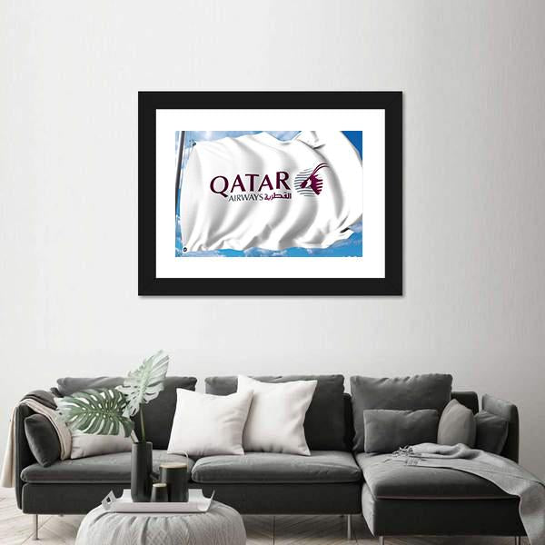 Qatar Airways Flag Canvas Wall Art-5 Horizontal-Gallery Wrap-22" x 12"-Tiaracle