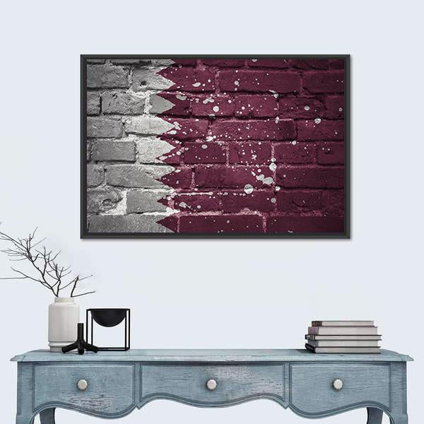 Qatar Flag On Brick Wall Canvas Wall Art-1 Piece-Floating Frame-24" x 16"-Tiaracle