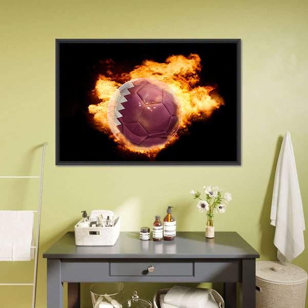 Qatar Flag On Soccer Canvas Wall Art-1 Piece-Floating Frame-24" x 16"-Tiaracle