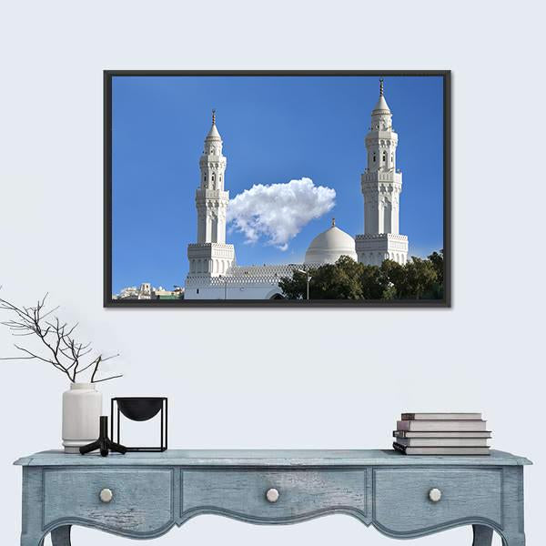 Qiblatain Mosque In Medinah Canvas Wall Art-1 Piece-Floating Frame-24" x 16"-Tiaracle