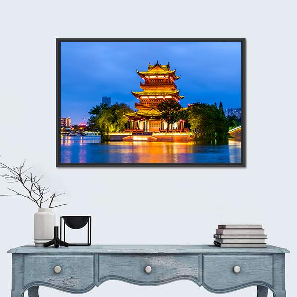 Qingjiang Pu Building Huaian Canvas Wall Art-1 Piece-Floating Frame-36" x 24"-Tiaracle
