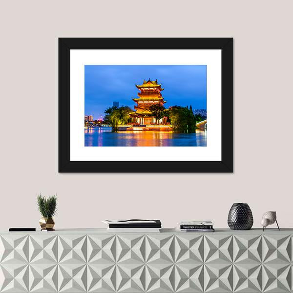 Qingjiang Pu Building Huaian Canvas Wall Art-1 Piece-Framed Print-30" x 20"-Tiaracle