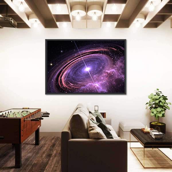 Quasar Surrounded By An Orbiting Accretion Disk Of Gas Canvas Wall Art-1 Piece-Floating Frame-24" x 16"-Tiaracle