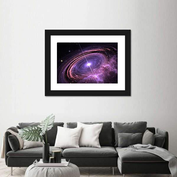 Quasar Surrounded By An Orbiting Accretion Disk Of Gas Canvas Wall Art-1 Piece-Framed Print-20" x 16"-Tiaracle