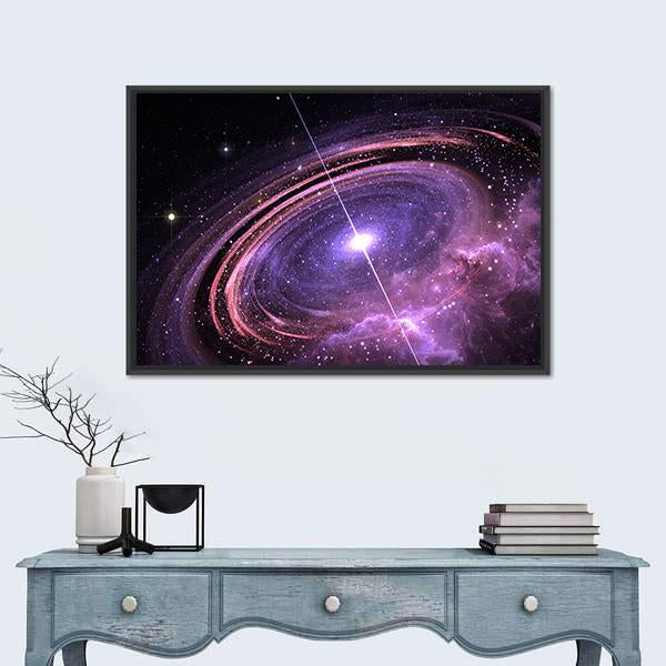 Quasar Surrounded By An Orbiting Accretion Disk Of Gas Canvas Wall Art-5 Horizontal-Gallery Wrap-22" x 12"-Tiaracle