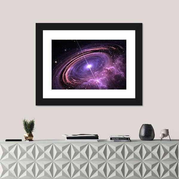 Quasar Surrounded By An Orbiting Accretion Disk Of Gas Canvas Wall Art-5 Horizontal-Gallery Wrap-22" x 12"-Tiaracle