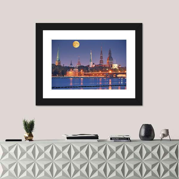 Quay Of Daugava River In Riga Canvas Wall Art-1 Piece-Framed Print-20" x 16"-Tiaracle