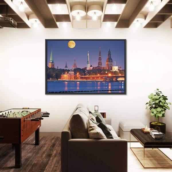Quay Of Daugava River In Riga Canvas Wall Art-5 Horizontal-Gallery Wrap-22" x 12"-Tiaracle