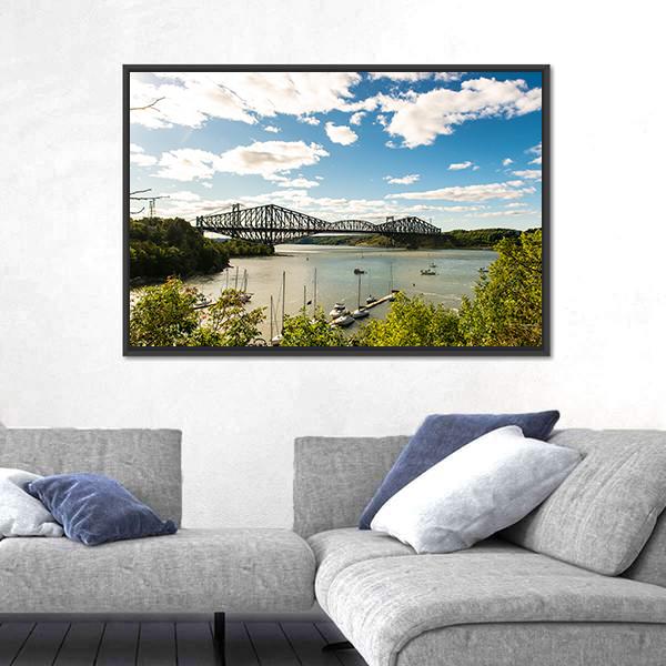 Quebec City Bridge In Canada Canvas Wall Art-3 Horizontal-Gallery Wrap-25" x 16"-Tiaracle