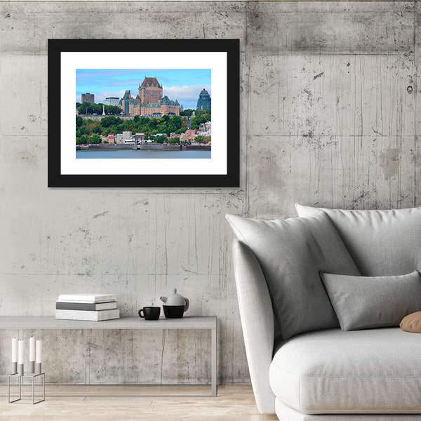 Quebec City Skyline Over River Canvas Wall Art-5 Horizontal-Gallery Wrap-22" x 12"-Tiaracle