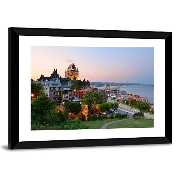 Quebec City Skyline With Chateau Frontenac At Sunset Canvas Wall Art-3 Horizontal-Gallery Wrap-25" x 16"-Tiaracle