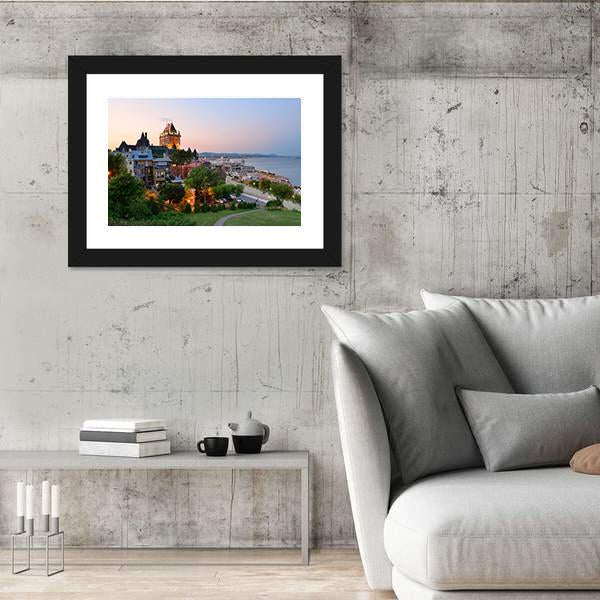 Quebec City Skyline With Chateau Frontenac At Sunset Canvas Wall Art-3 Horizontal-Gallery Wrap-25" x 16"-Tiaracle