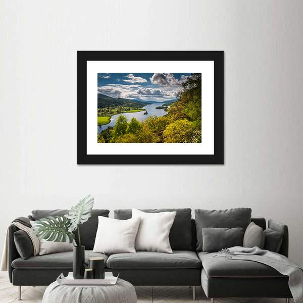 Queens View Near Pitlochry In Scotland Canvas Wall Art-1 Piece-Framed Print-20" x 16"-Tiaracle