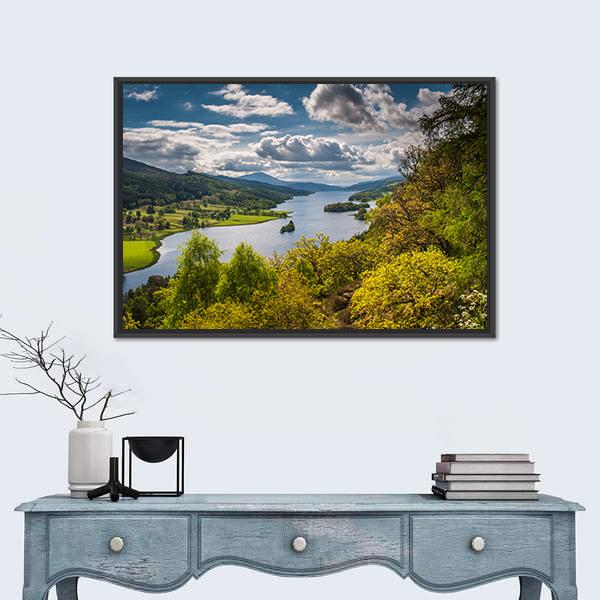 Queens View Near Pitlochry In Scotland Canvas Wall Art-3 Horizontal-Gallery Wrap-25" x 16"-Tiaracle