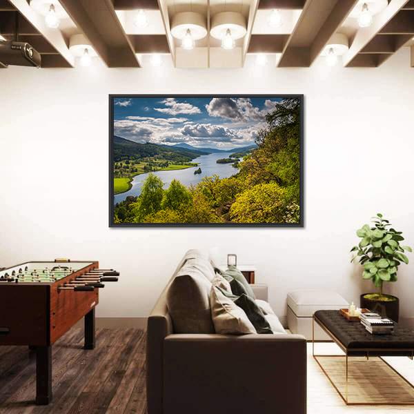 Queens View Near Pitlochry In Scotland Canvas Wall Art-3 Horizontal-Gallery Wrap-25" x 16"-Tiaracle