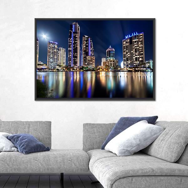 Queensland City At Night Australia Canvas Wall Art-5 Horizontal-Gallery Wrap-22" x 12"-Tiaracle