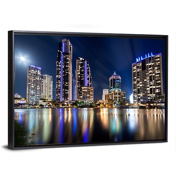 Queensland City At Night Australia Canvas Wall Art-5 Horizontal-Gallery Wrap-22" x 12"-Tiaracle