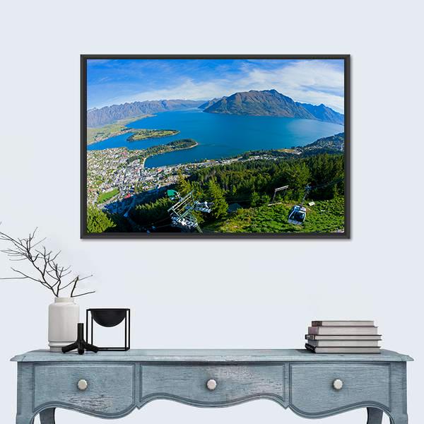 Queenstown And Lake Wakatipu Canvas Wall Art-1 Piece-Floating Frame-24" x 16"-Tiaracle