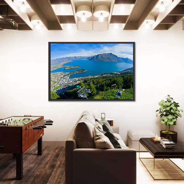 Queenstown And Lake Wakatipu Canvas Wall Art-3 Horizontal-Gallery Wrap-25" x 16"-Tiaracle