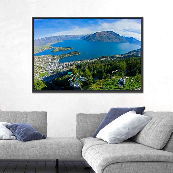Queenstown And Lake Wakatipu Canvas Wall Art-3 Horizontal-Gallery Wrap-25" x 16"-Tiaracle