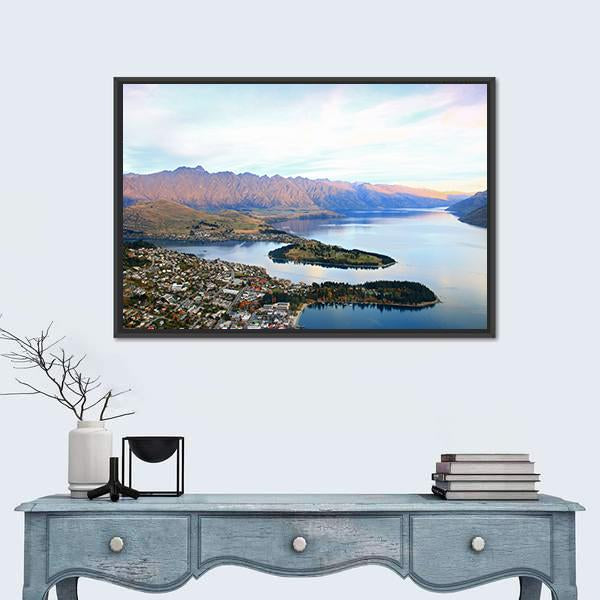Queenstown Downtown Aerial View Canvas Wall Art-1 Piece-Floating Frame-36" x 24"-Tiaracle