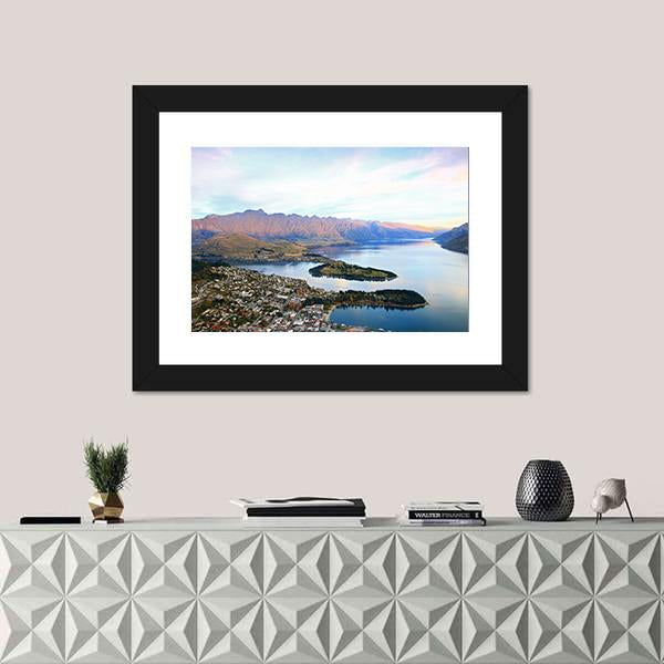 Queenstown Downtown Aerial View Canvas Wall Art-1 Piece-Framed Print-30" x 20"-Tiaracle