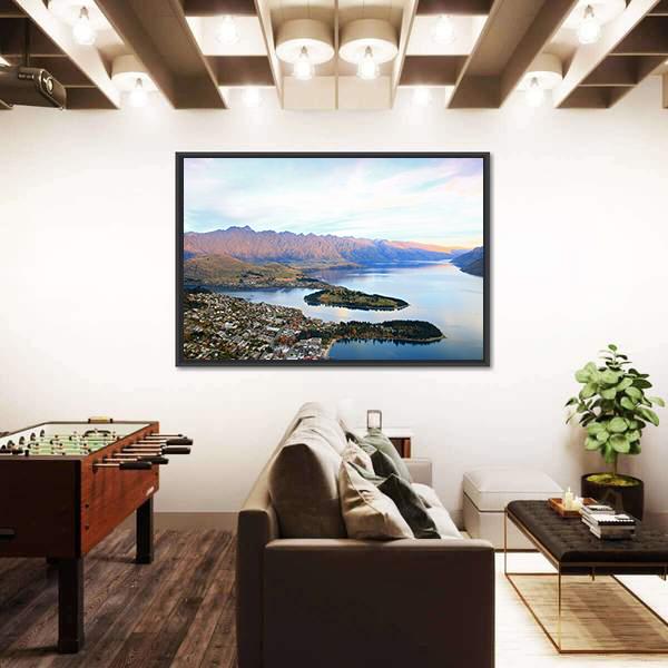 Queenstown Downtown Aerial View Canvas Wall Art-5 Horizontal-Gallery Wrap-22" x 12"-Tiaracle