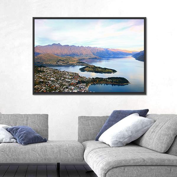 Queenstown Downtown Aerial View Canvas Wall Art-5 Horizontal-Gallery Wrap-22" x 12"-Tiaracle
